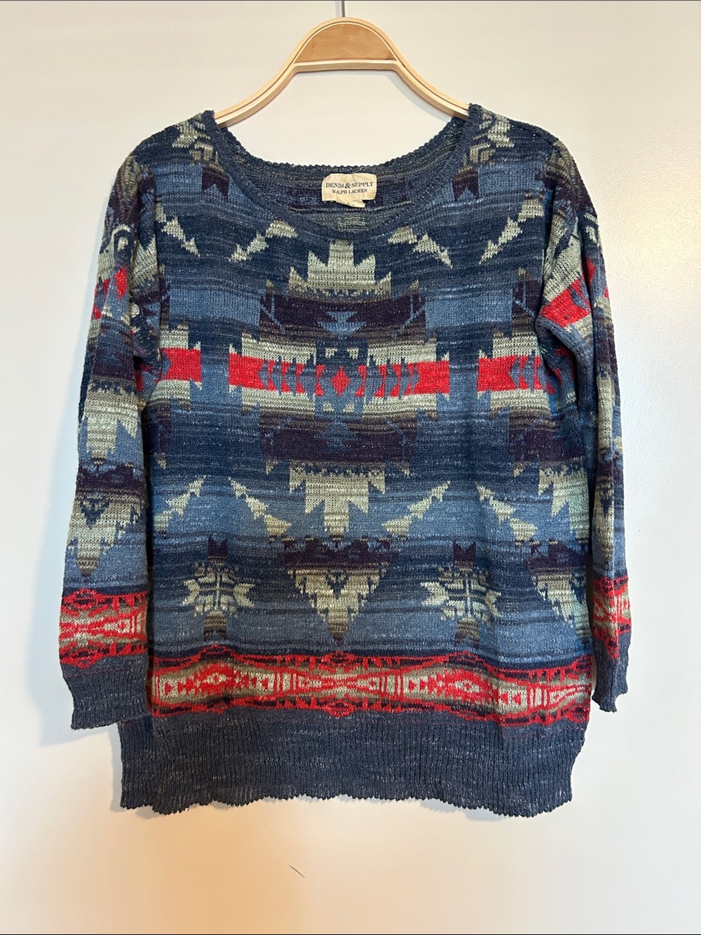 Vintage Denim & Supply Ralph Lauren Blue Aztec-Pattern Sweater